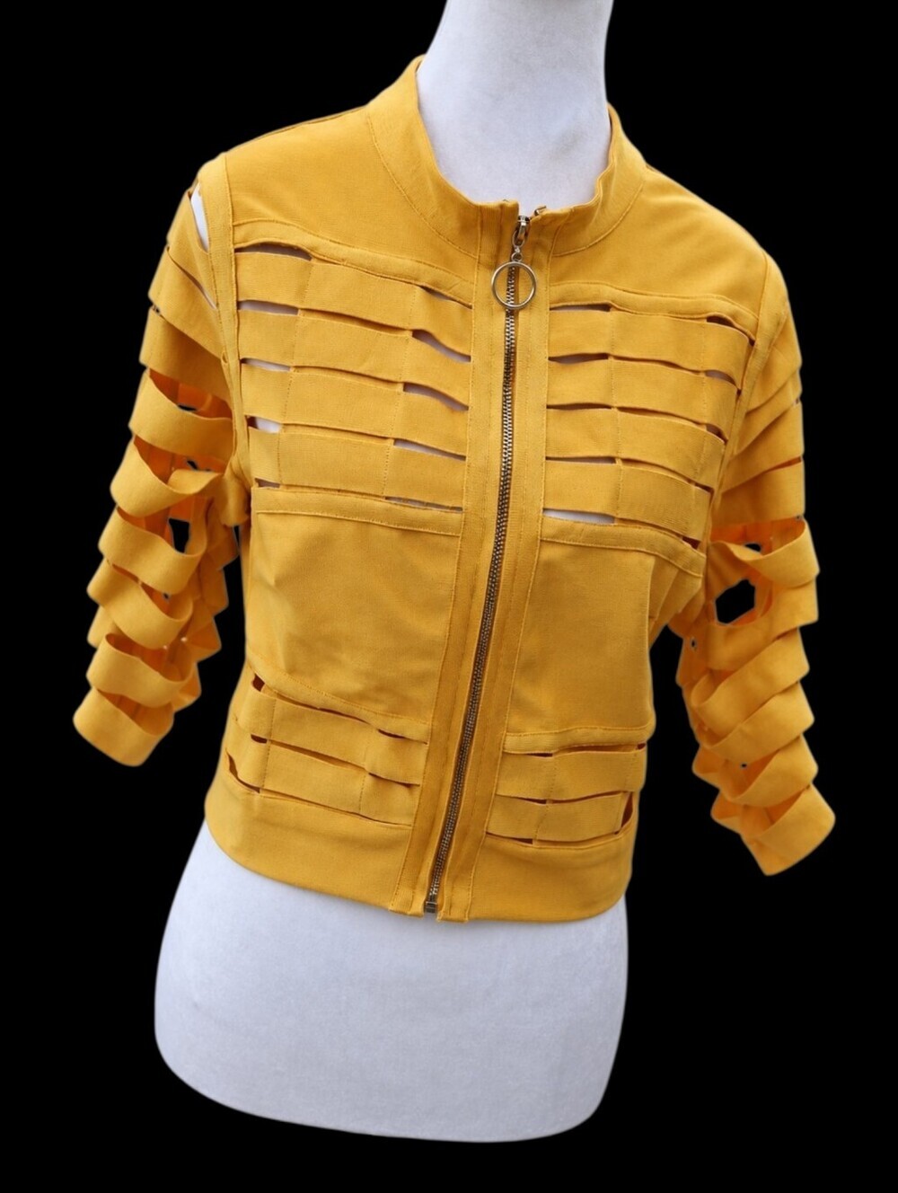 Valiant Paris Cut-Out Zip Front Stretch Golden Cropped Top France Made Size XL